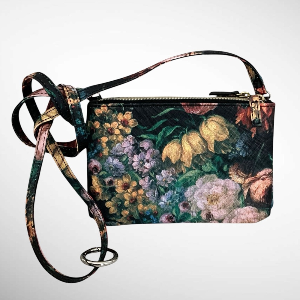Floral Unbranded Triple-Zip Gussetted Crossbody Bag